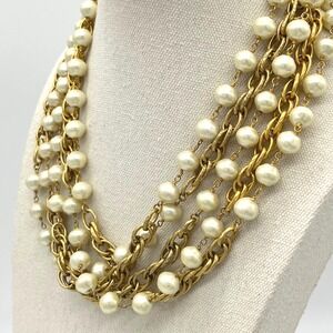 Spartina 449 Gold Tone Multi Strand Faux Pearl Statement Necklace Toggle Clasp